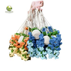 Handmade Crochet Hanging Blossom Flower Basket Decorative Knitted Planter Wall <b>Ornament</b> for Housewarming Birthday Gift Ideas - Product Image 3