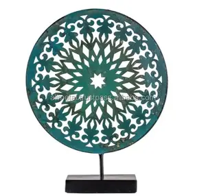 Turquoise Medaillon Sculptuur Op Stand Voor Office Desktop Sculptuur Decoratieve Tafel Standbeeld Home Decor Woonkamer Decor