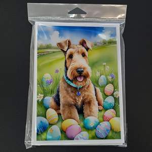Whimsical Airedale Terrier Easter Egg Hunt Paquete de 8 A7 Tamaño 5x7 Tarjetas de felicitación en blanco con sobres para escribir notas - Product Image 3