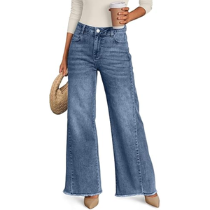 Jean tendance pour femme, respirant, mignon, coupe large, jambe droite, confortable, en denim - Product Image 1