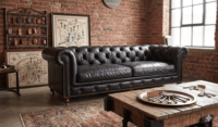 Modernes Konvertierbares 3-Sitzer Chesterfield-Sofa aus Echtleder mit Holzrahmen Luxuriöse Wohnzimmermöbel für Schulen