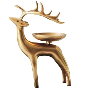 Portavelas Decorativo de Latón con Acabado Dorado en Forma de Ciervo, Ideal para Eventos Navideños, Fiestas y Decoración del Hogar - Product Image 1