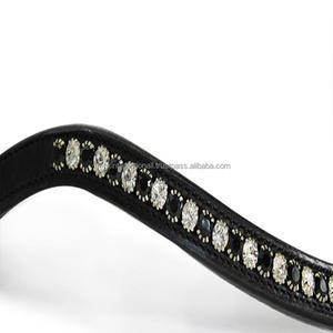 Cristales redondos de cristal blanco y negro de marca personalizada diamante con incrustaciones de canal vacío banda de ceja de caballo de cuero acolchado - Product Image 6