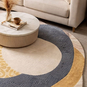 Alfombra Ovalada de Textura Neutral, Tejida a Mano, de Pelo Alto y Bajo, con Diseño de Ondas en Relieve, para Apartamentos Contemporáneos - Product Image 2