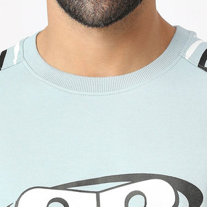 Ensemble t-shirt et short décontracté bleu clair pour homme, col rond, imprimé, tenue d'été, tissu tricoté respirant - Product Image 6