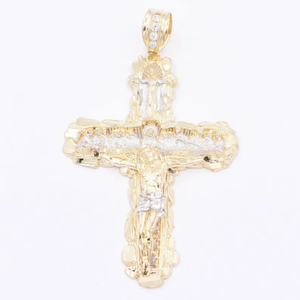 Colgante de Cruz Chapado en Oro Sólido de 18K con Piedras de Circonio, Amuleto Cristiano Religioso, Joyería de Moda Unisex - Product Image 1