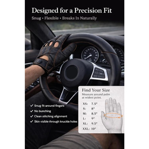 Wholesale Custom Black Genuine Leather Full Finger Car Driving Gloves Men Women Breathable Perforated Vintage Steering Wheel - Product Image 4