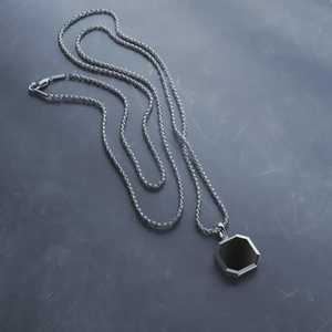 Silver Black Onyx Oval Pendant Necklace Sterling Silver Square Stone <b>Chain</b> Personalized Children's Men's Gift Jewelry Ethnic - Product Image 4