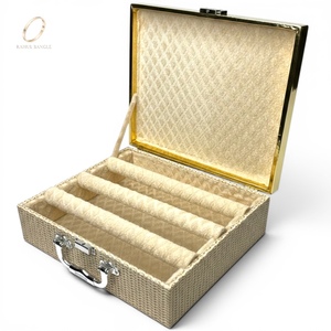 Elegant Plain PU Multi-Slot Bangle Gold Jewelry Box Portable Jewelry Storage <b>Case</b> with Handle for Women Wholesale - Product Image 4