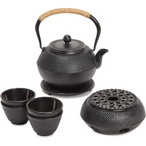 Tetera Japonesa Tetsubin de Hierro Fundido de 40 oz, Juego de Té de Hierro Fundido Negro con Tetera y 4 Infusores de Hojas Sueltas para Café y Té - Product Image 1