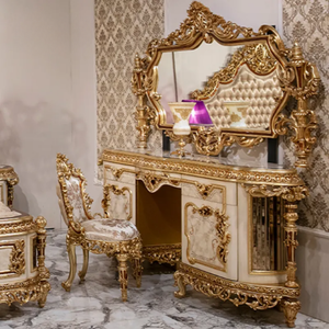 Royal Palace Heavy Carving Golden Dresser for Bedroom Solid Mahogany Wood European Style Mirror <b>Dressing</b> Table - Product Image 1
