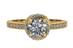Bague en cristal doré de qualité supérieure pour femmes, design rond central, bijoux de mariage élégants avec pierres latérales brillantes - Product Image 2