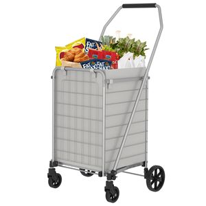 Carrello spesa pieghevole in alluminio a doppio cestello con ruote girevoli a 360° e ripiano - Product Image 5