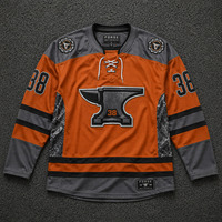 Maillot de hockey sur glace unisexe personnalisé, grande taille, imprimé, orange et gris, en maille respirante de performance, qualité professionnelle, poids standard