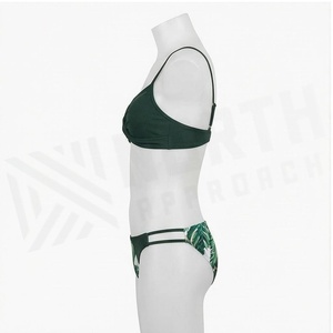 Ensemble de bikini imprimé tropical vert pour femme, haut croisé à nouer, bas échancré, en spandex et polyester, maillot de bain - Product Image 3