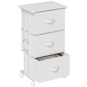 Comò mobile in tessuto a 3 cassetti con ruote, comodino contenitore bianco - Product Image 5