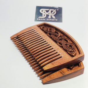 Wooden <b>Beard</b> Comb with Decorative Viking Style Carving for Men Women Hair <b>Care</b> Spa Gift Use and Wholesale Export Supply - Product Image 1