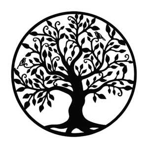 Moderna Decoración de Pared de Metal con Diseño de Árbol de la Vida, Silueta Circular Grande de Hierro con Pájaros, Adorno Colgante para Sala de Estar y Jardín - Product Image 1