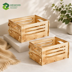 Eco-Friendly Stackable Interlocking Wooden <b>Storage</b> Crate Organizer <b>Box</b> for Home Office <b>Kitchen</b> and Retail Display - Product Image 1