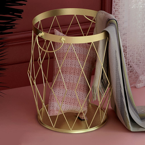 Wholesale Factory Gold Metal Wire Laundry <b>Basket</b> With Handles Hamper For <b>Bathroom</b> Storage Clothes And Household Organization - Product Image 1