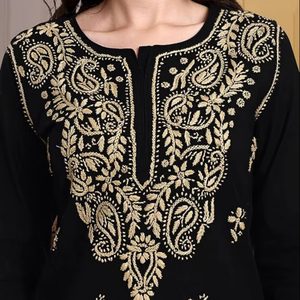 Classic Hand Embroidered Lucknowi <b>Chikankari</b> Cotton Kurti Kurta for Women Traditional Wear - Product Image 2