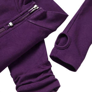 Combinaison de yoga pour femme à manches longues, col montant zippé, taille haute, effet ventre plat, couleur unie violet, longueur intégrale - Product Image 6