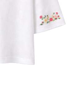 เสื้อยืดครอปผู้หญิงสีขาว ปักลายดอกไม้ แขนสั้น สไตล์ลำลอง แฟชั่น ผ้าคอตตอนผสม เนื้อนุ่ม เสื้อผู้หญิงสำหรับฤดูร้อน ขายส่ง - Product Image 6
