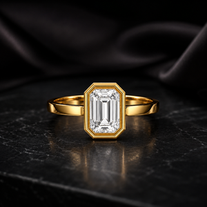 <b>Emerald</b> Cut Lab Grown Diamond Bezel Set 18K Gold Plated 925 <b>Silver</b> IGI Certified Luxury Women's Bridal Wedding <b>Ring</b> - Product Image 1
