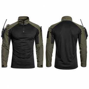 Camisa de Manga Larga para Hombre, Color Verde Oliva y Negro, Cuello Alto, Secado Rápido, Corte Ajustado, Estilo Workwear - Product Image 1
