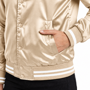 Chaqueta Varsity Dorada de Satén para Mujer, Manga Larga, Cierre de Botones, Acolchada, de Poliéster, Resistente al Viento, Transpirable, para Invierno - Product Image 4