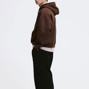 Sweat-shirt à capuche surdimensionné pour homme personnalisé, en coton molletonné marron uni, décontracté, pour l'automne - Product Image 4