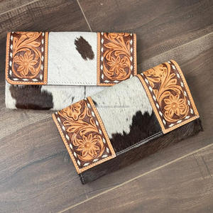Usine directe de haute qualité usiné à la main portefeuille en cuir Design floral cheveux en cuir de vachette carte de crédit pochette quotidienne pour les femmes - Product Image 5