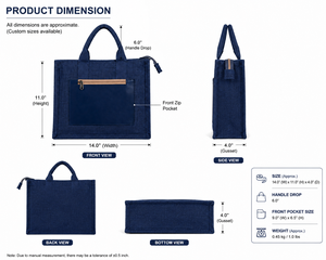 Bolsa de Yute de Color Sólido, 14x11x4 Pulgadas, Bolsillo Frontal con Cierre, Resistente al Agua, Estilo Minimalista, Bolsa de Compras - Product Image 2