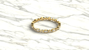 Anillo de Diamantes Marquise de Oro de 18K Vintage con Banda de Bisel Redonda Alternante, Anillo de Eternidad Completo, Joyería Fina para Mujer - Product Image 3