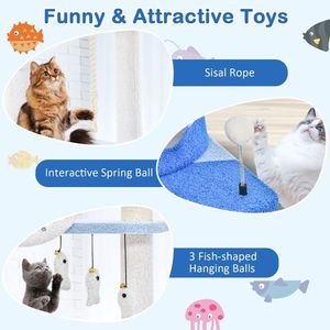 Arbre à chat multi-niveaux sur le thème de l'océan avec poteaux à gratter recouverts de sisal - Product Image 5