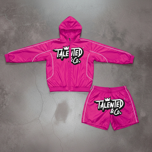 OEM Custom <b>Reflective</b> Hooded Solid Spring Two-Piece Short Sweatsuit Spandex/Polyester Windbreaker <b>Jacket</b> & Short Set Unisex - Product Image 2