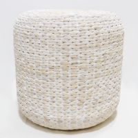Puf Otomano de Jacinto de Agua para Dormitorio, Estilo Minimalista y Ecológico, Marca Artex Dong Thap, Asiento Trenzado Blanco Resistente