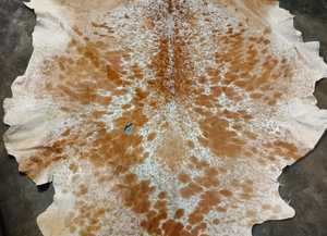 Genuine Cow Skin Leather Full Pelt One Whole Natural Brown White Spotted Dot Pattern Hair Leather Button Front Geometric Pattern - Product Image 5