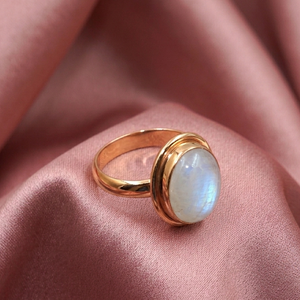 Natural Rainbow Moonstone Oval <b>Ring</b> 925 Sterling Silver Rose Gold & Yellow Gold Plated Handmade <b>Statement</b> Jewelry for Unisex Men - Product Image 5
