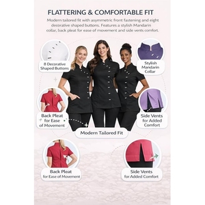 Uniforme de Salón de Belleza Blanco para Mujer, Túnica de Manga Corta con Cuello Mandarín, Top para Terapeuta de Masajes y Spa, Logotipo Personalizado OEM, Ropa de Trabajo para Salón - Product Image 3