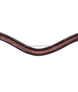 Customized Logo Brown Patent Leather Horse brow band Decorated with <b>Red</b> <b>Glitter</b> Chain brow band in Full Cob Sizes - Product Image 6