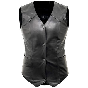 Gilet d'hiver en cuir imperméable et respirant pour femme, demi-longueur, sans manches, col en V, fermeture éclair, haute qualité, vente en gros - Product Image 1