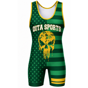 <b>Men</b> Green Yellow Sublimated <b>Wrestling</b> <b>Singlet</b> Polyester Athletic Sports Uniform Sleeveless Competition Training Match Wear - Product Image 2