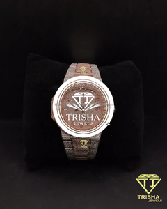 Montre artisanale en diamant Moissanite VVS en argent sterling 925 avec design entièrement serti - Product Image 1