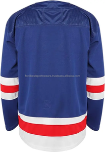 เสื้อฮอกกี้น้ำแข็งแบบซับลิเมชั่นสำหรับผู้ชาย สีขาว น้ำเงิน ส้ม ระบายอากาศได้ดี เป็นมิตรกับสิ่งแวดล้อม ผ้าตาข่าย คอวี แขนยาว ผลิตจากโพลีเอสเตอร์ สำหรับนักกีฬา - Product Image 3