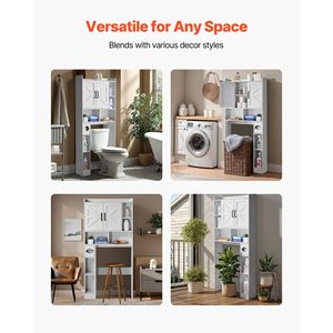 Mobiletto Sopra WC, Altezza 66,14 Pollici, Organizzatore per Bagno e Spa con Doppia Porta, Ripiano Regolabile, Materiale in Legno MDF - Product Image 6