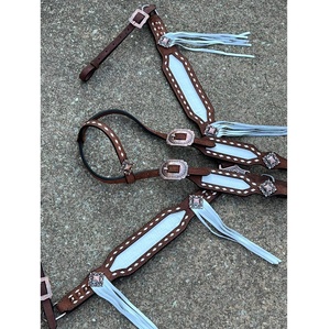 Vente chaude Cheval Tack En Cuir Headstall & Collier De Poitrine Ensemble Latigo Suspendu Faits Saillants Tressé Cacher Conception Fabricants Indiens - Product Image 2