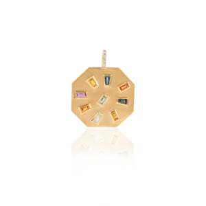 18K <b>Solid</b> Yellow <b>Gold</b> Antique Multi Sapphire <b>Pendant</b> with Pearl and Link Chain - Product Image 3