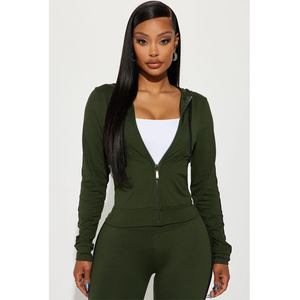 Women's Olive Green Hooded Long Sleeve Jumpsuit High Waist Skinny Fit Side Stripe Casual Street Wear Full Length One Piece - Product Image 3