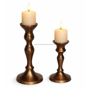 Premium Curved Copper <b>Candle</b> Pedestals – <b>Set</b> of 2 Luxury Metal Pillar Holders - Product Image 6